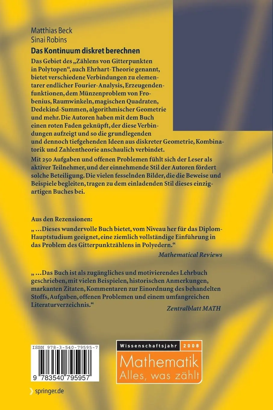 Rückseite: 9783540795957 | Das Kontinuum diskret berechnen | Matthias Beck (u. a.) | Taschenbuch