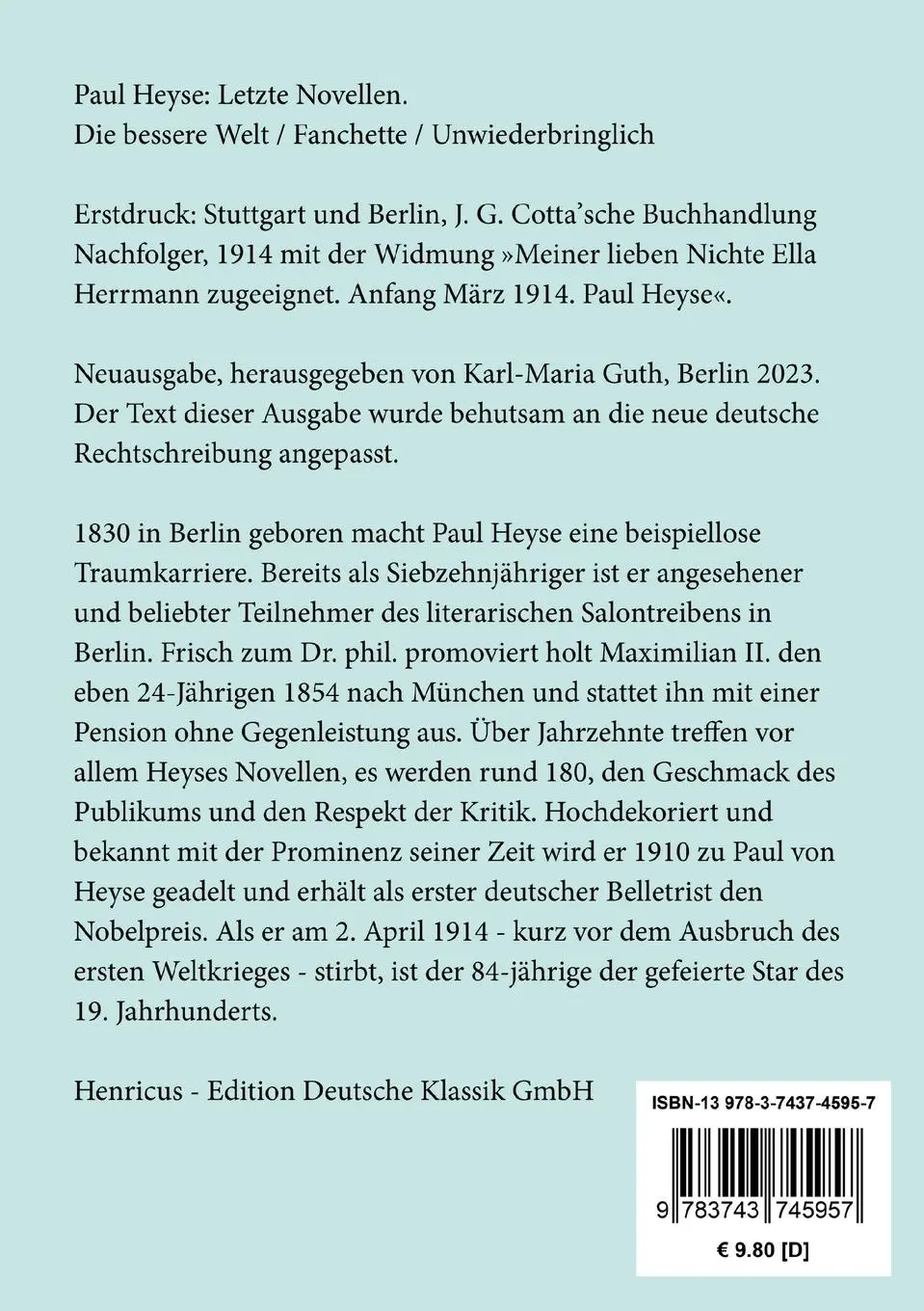 Rückseite: 9783743745957 | Letzte Novellen | Die bessere Welt / Fanchette / Unwiederbringlich