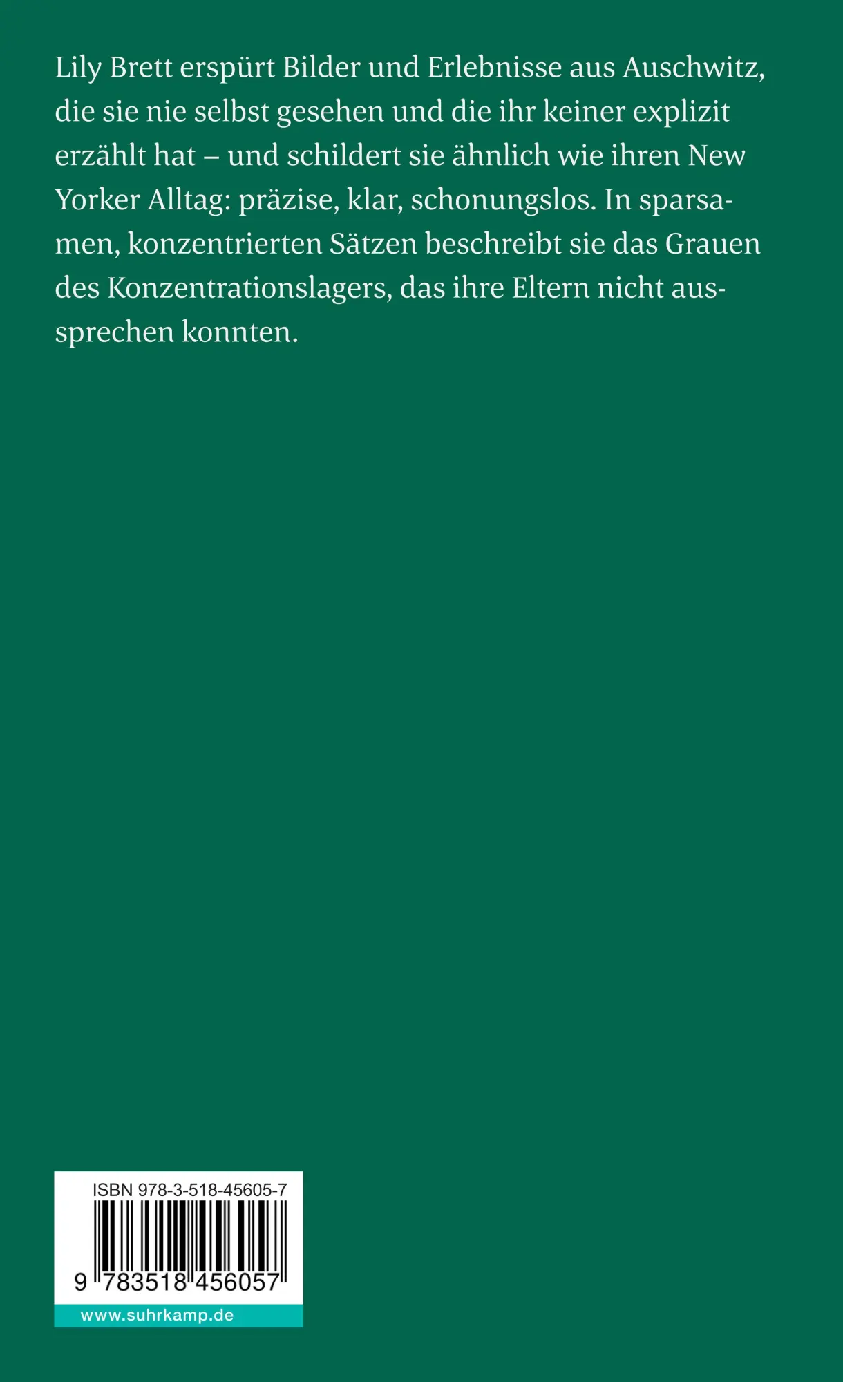 Rückseite: 9783518456057 | Auschwitz Poems | Gedichte | Lily Brett | Taschenbuch | 178 S. | 2004