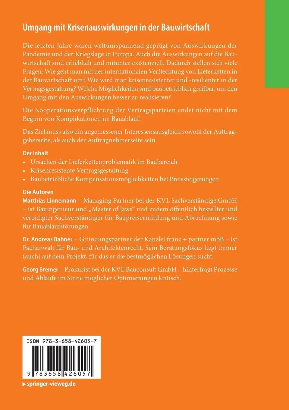 Rückseite: 9783658426057 | Umgang mit Krisenauswirkungen in der Bauwirtschaft | Linnemann (u. a.)