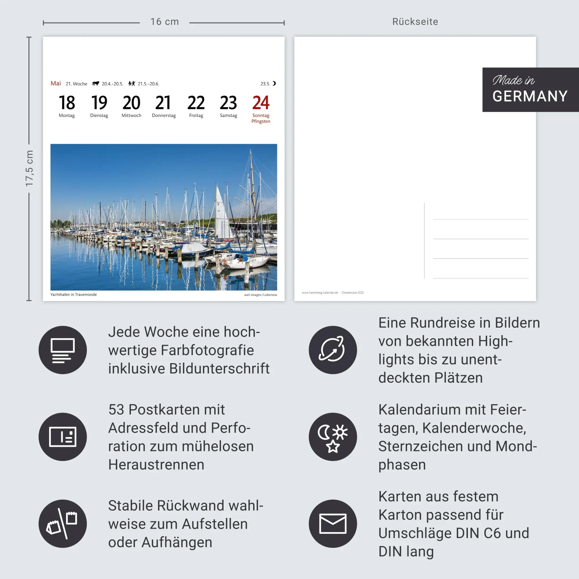 Bild: 9783840036057 | Ostseeküste Sehnsuchtskalender 2026 - Wochenkalender mit 53 Postkarten
