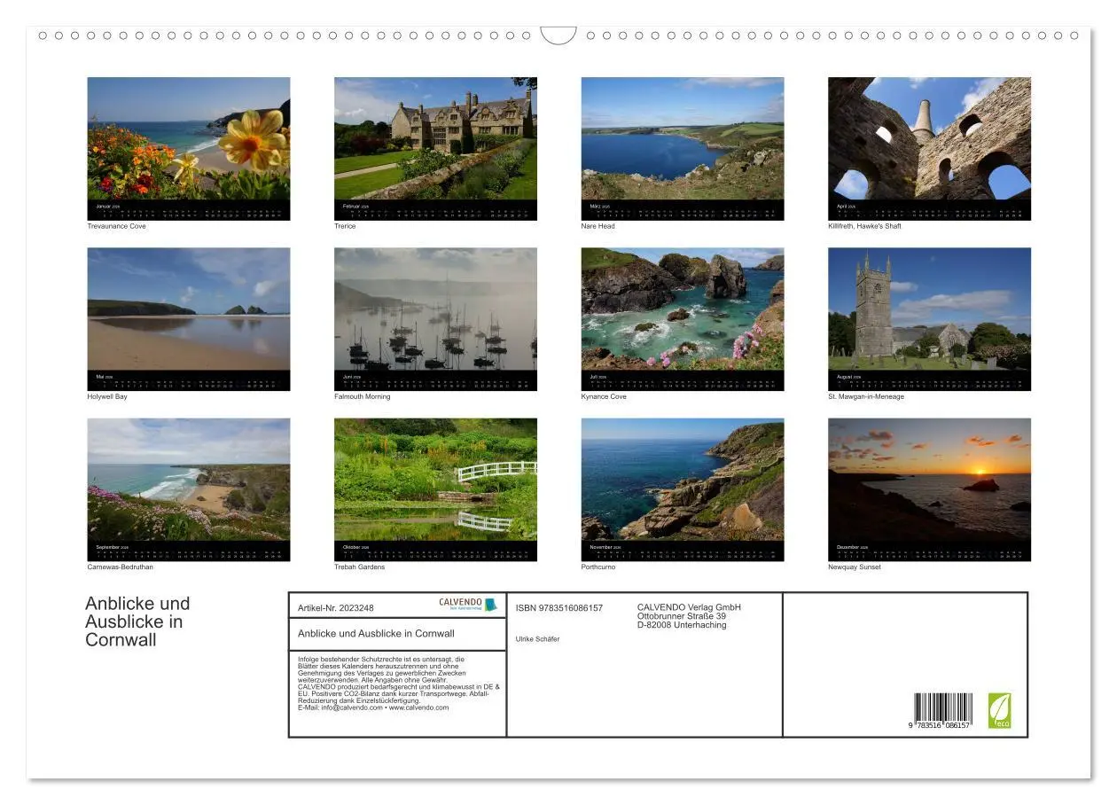 Bild: 9783516086157 | Anblicke und Ausblicke in Cornwall (Wandkalender 2026 DIN A2 quer),...