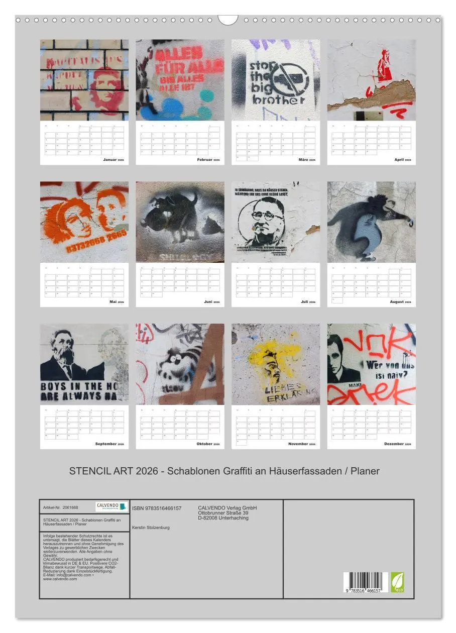 Bild: 9783516466157 | STENCIL ART 2026 - Schablonen Graffiti an Häuserfassaden / Planer...