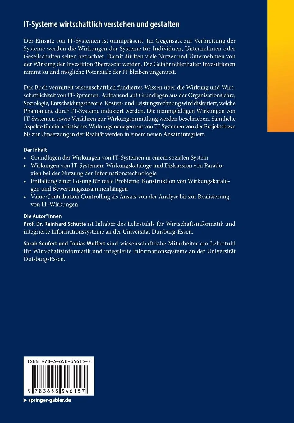 Rückseite: 9783658346157 | IT-Systeme wirtschaftlich verstehen und gestalten | Schütte (u. a.)