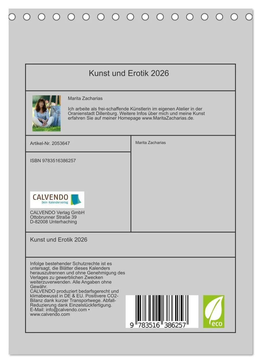 Bild: 9783516386257 | Kunst und Erotik 2026 (Tischkalender 2026 DIN A5 hoch), CALVENDO...