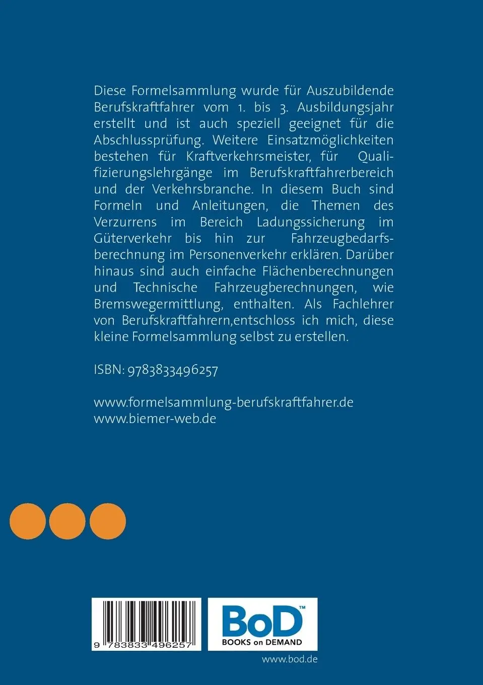 Rückseite: 9783833496257 | Formelsammlung für Berufskraftfahrer | 2. Auflage | Jörg Biemer | Buch