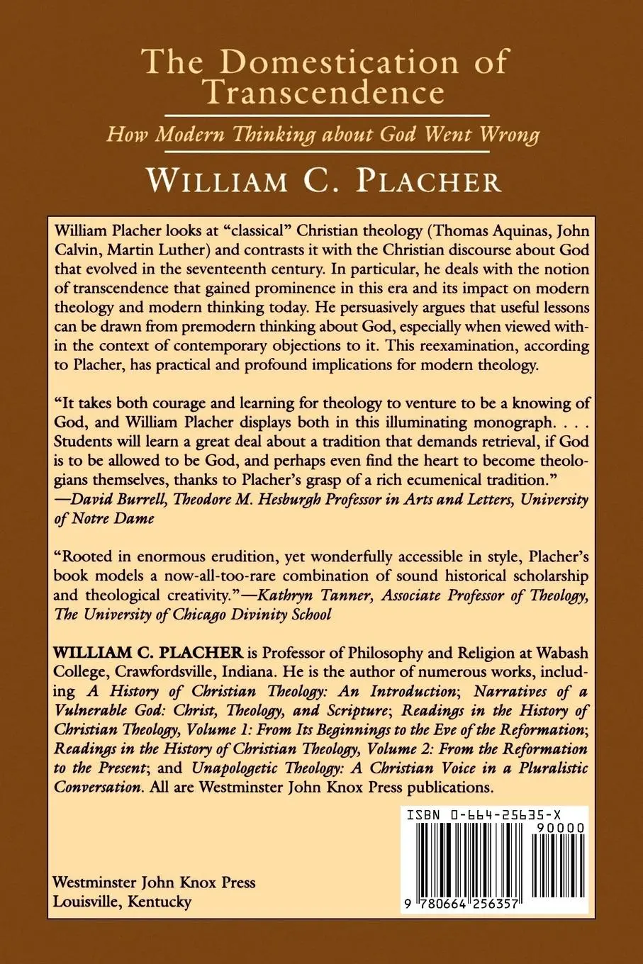 Rückseite: 9780664256357 | The Domestication of Transcendence | William Placher | Taschenbuch