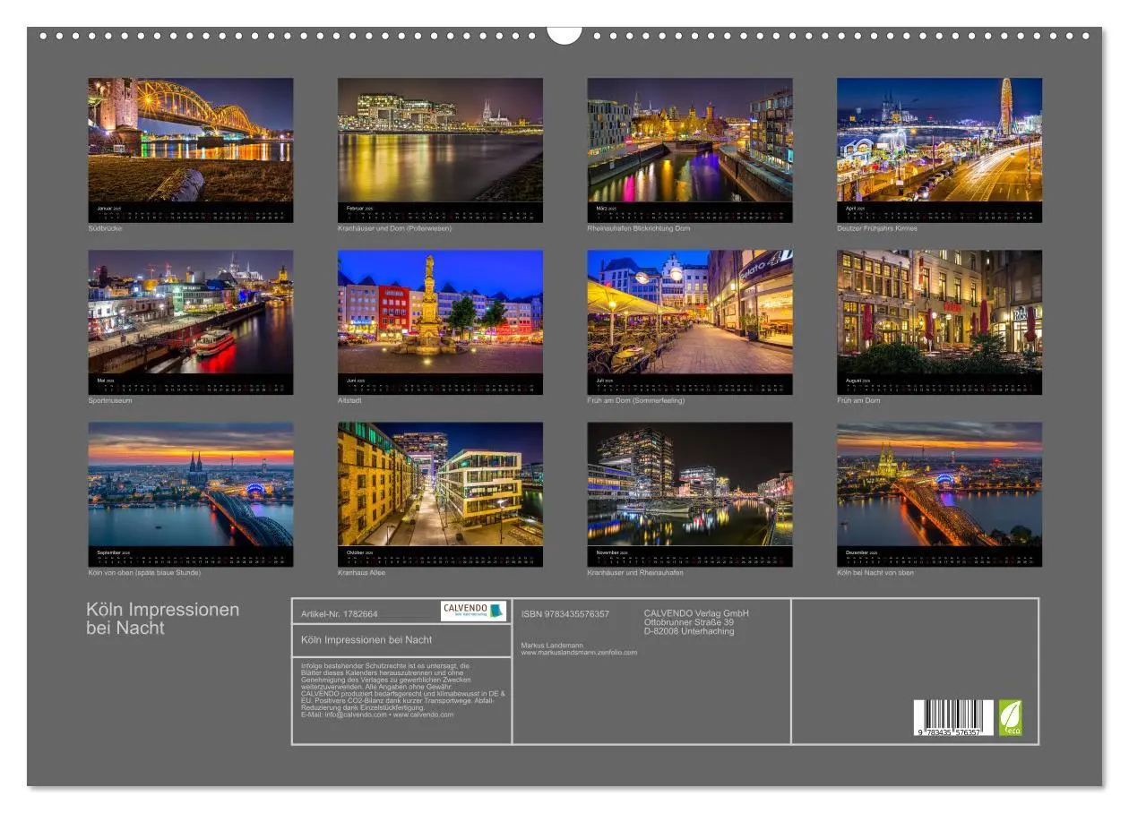 Bild: 9783435576357 | Köln Impressionen bei Nacht (Wandkalender 2025 DIN A2 quer),...