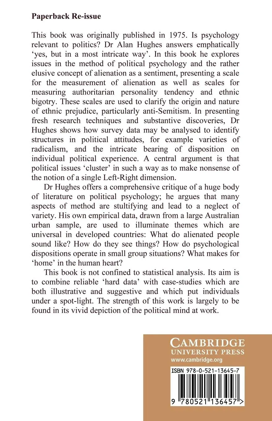 Rückseite: 9780521136457 | Psychology and the Political Experience | Alan Hughes (u. a.) | Buch