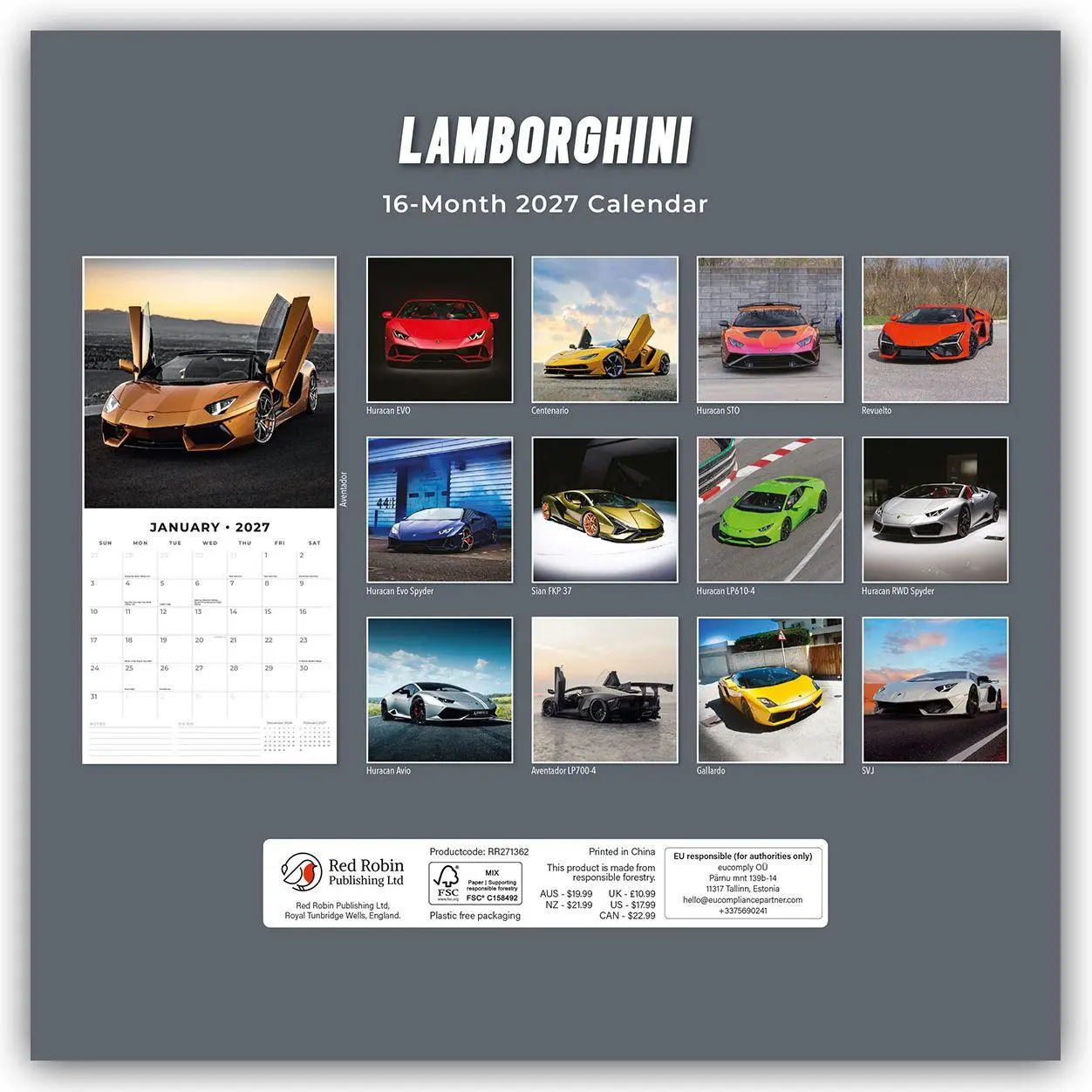 Bild: 9781837016457 | Lamborghini 2027 - 16-Monatskalender | Robin Red | Kalender | 28 S.
