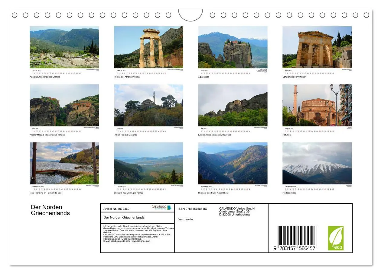 Bild: 9783457586457 | Der Norden Griechenlands (Wandkalender 2026 DIN A4 quer), CALVENDO...