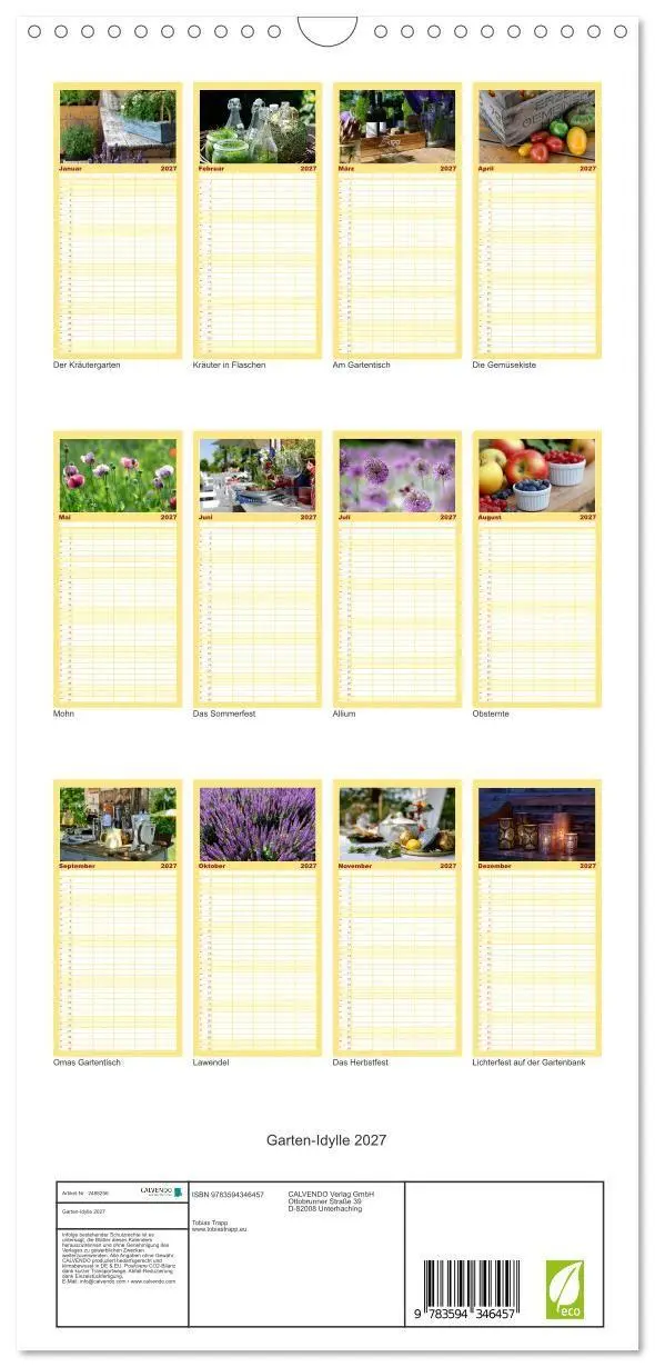Bild: 9783594346457 | Familienplaner 2027 - Garten-Idylle 2027 mit 5 Spalten...