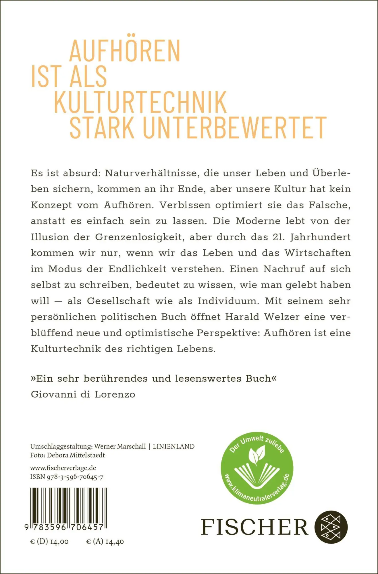Rückseite: 9783596706457 | Nachruf auf mich selbst. | Die Kultur des Aufhörens | Harald Welzer