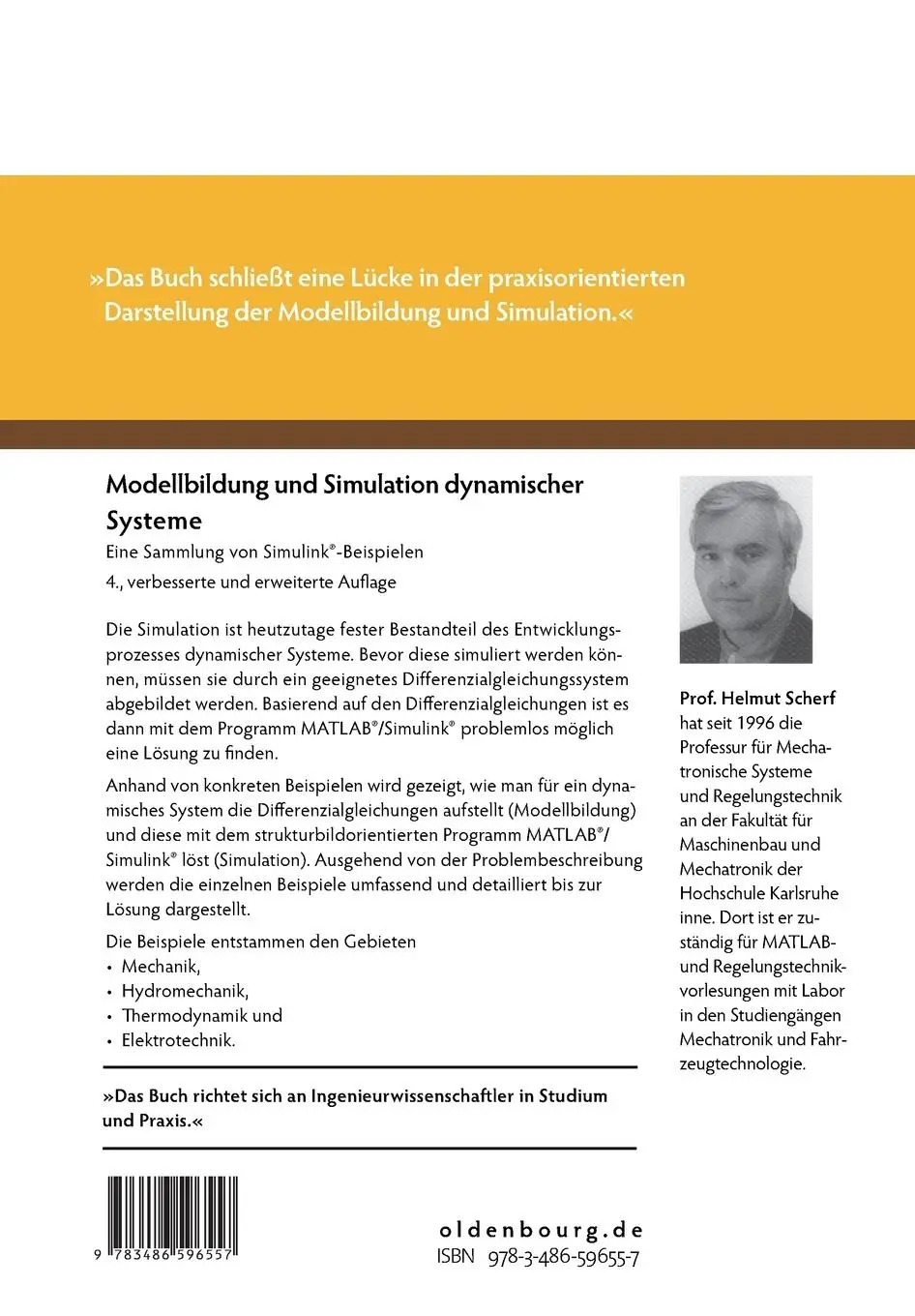 Rückseite: 9783486596557 | Modellbildung und Simulation dynamischer Systeme | Helmut Scherf | XII