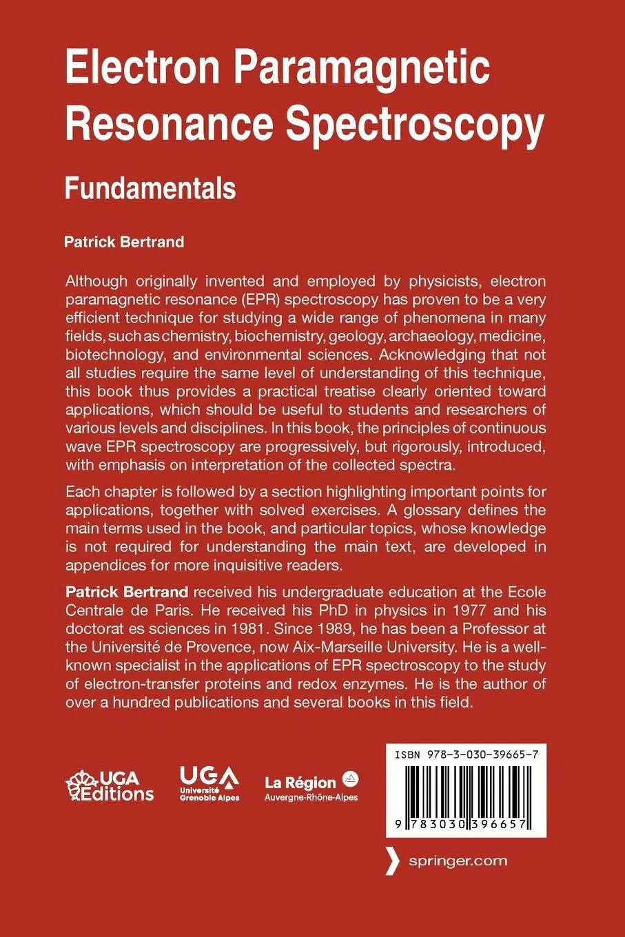 Rückseite: 9783030396657 | Electron Paramagnetic Resonance Spectroscopy | Fundamentals | Bertrand