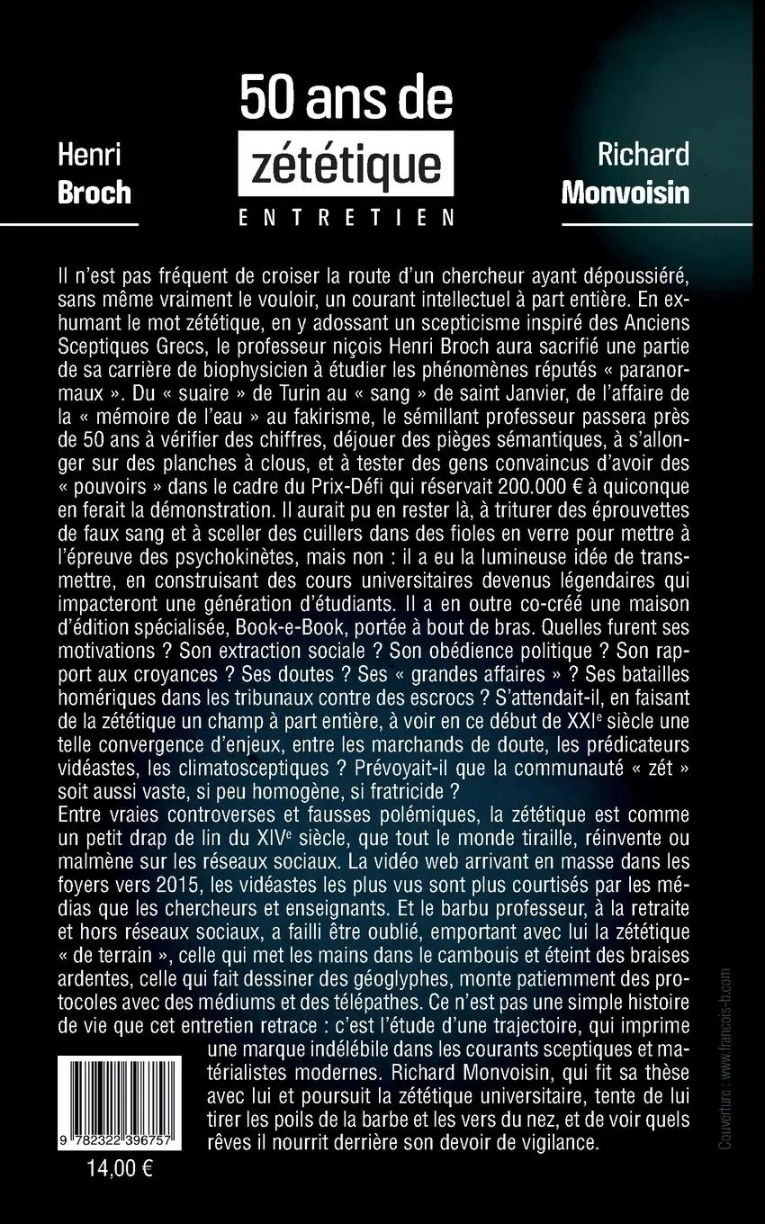 Rückseite: 9782322396757 | 50 ans de zététique | Entretien | Henri Broch (u. a.) | Taschenbuch