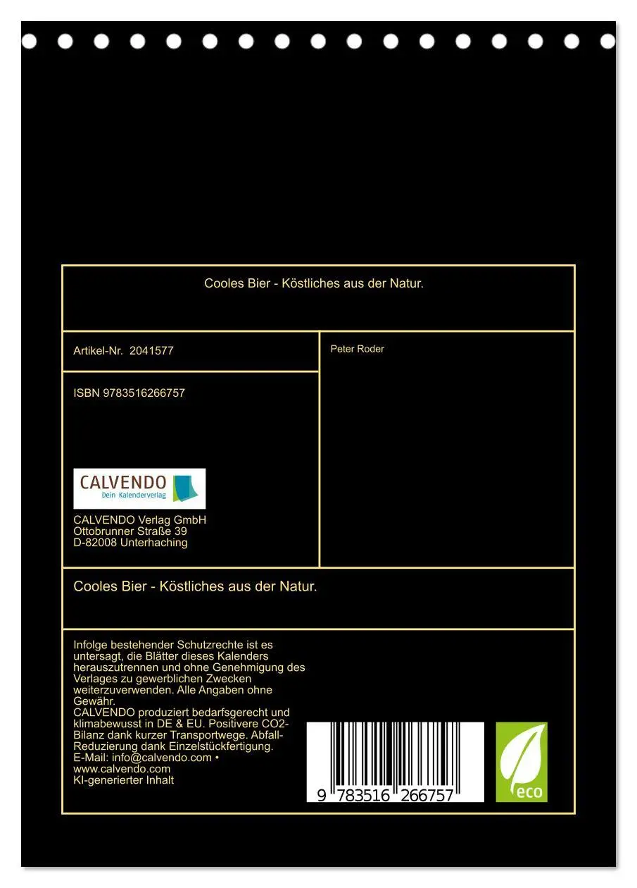 Bild: 9783516266757 | Cooles Bier - Köstliches aus der Natur. (Tischkalender 2026 DIN A5...