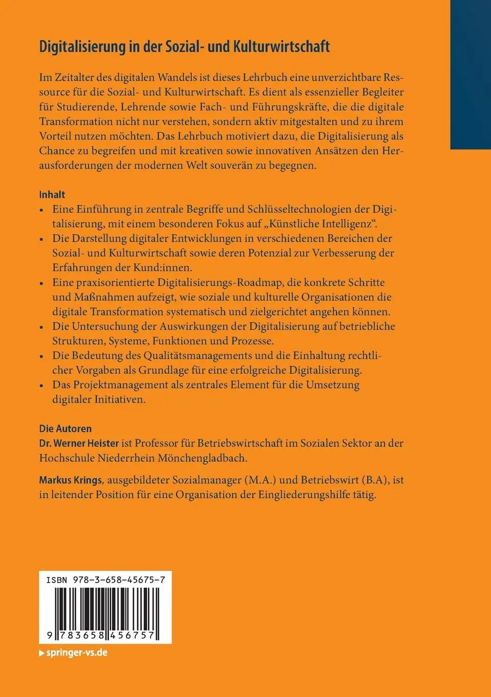 Rückseite: 9783658456757 | Digitalisierung in der Sozial- und Kulturwirtschaft | Eine Einführung