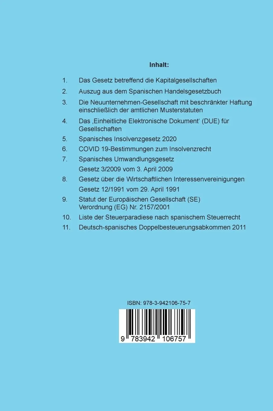 Rückseite: 9783942106757 | Spanisches Gesellschafts-, Handels- und Insolvenzrecht | Sohst | Buch