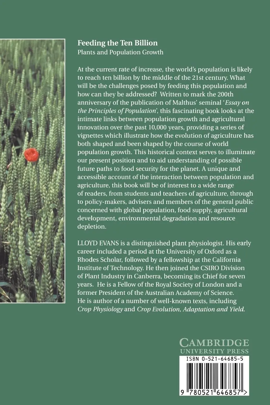 Rückseite: 9780521646857 | Feeding the Ten Billion | Plants and Population Growth | Evans (u. a.)
