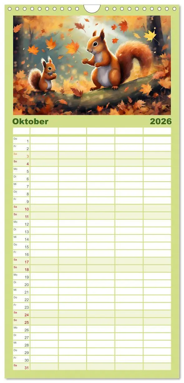Bild: 9783516496857 | Familienplaner 2026 - Der Eichhörnchen-Kalender mit 5 Spalten...