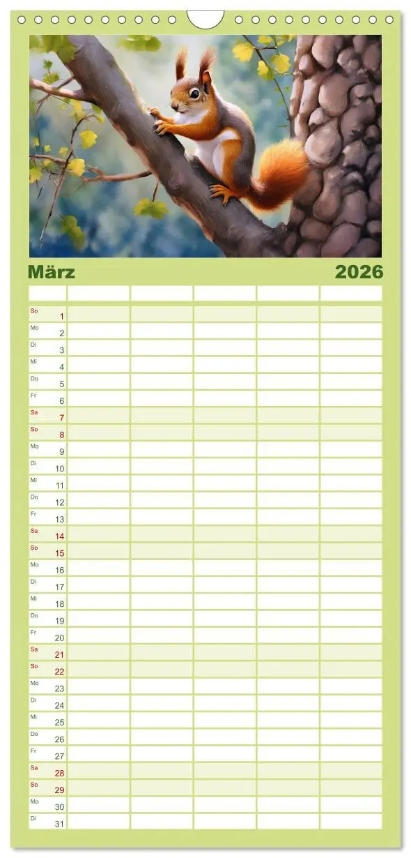 Bild: 9783516496857 | Familienplaner 2026 - Der Eichhörnchen-Kalender mit 5 Spalten...