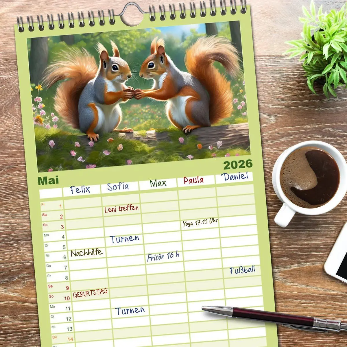 Bild: 9783516496857 | Familienplaner 2026 - Der Eichhörnchen-Kalender mit 5 Spalten...