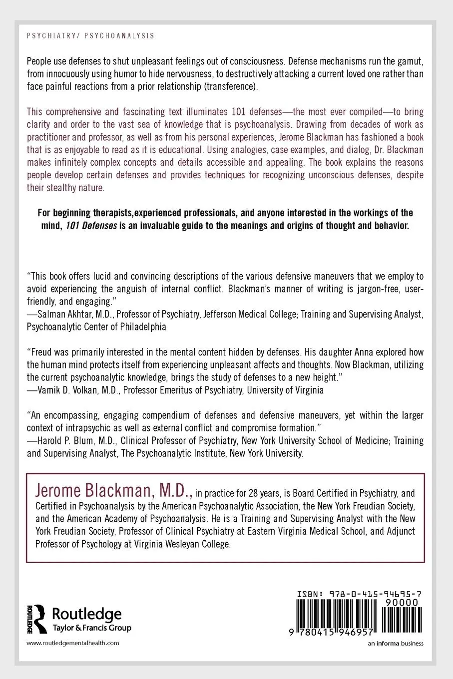 Rückseite: 9780415946957 | 101 Defenses | How the Mind Shields Itself | Jerome S. Blackman | Buch