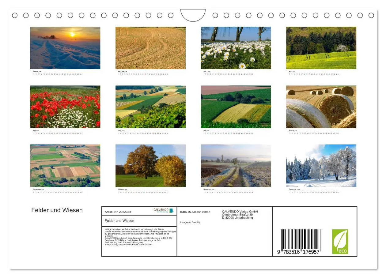 Bild: 9783516176957 | Felder und Wiesen (Wandkalender 2026 DIN A4 quer), CALVENDO...