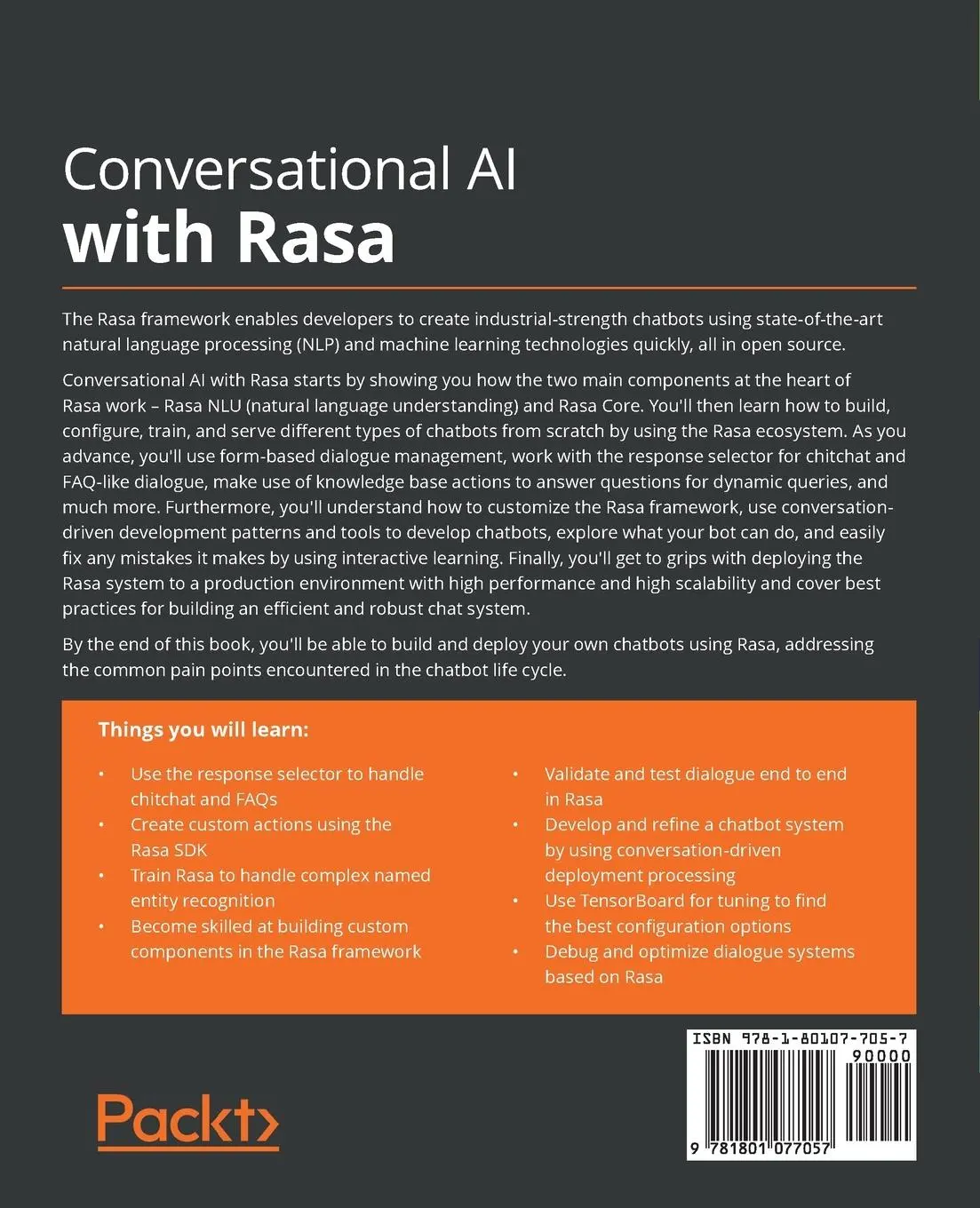 Rückseite: 9781801077057 | Conversational AI with Rasa | Xiaoquan Kong (u. a.) | Taschenbuch