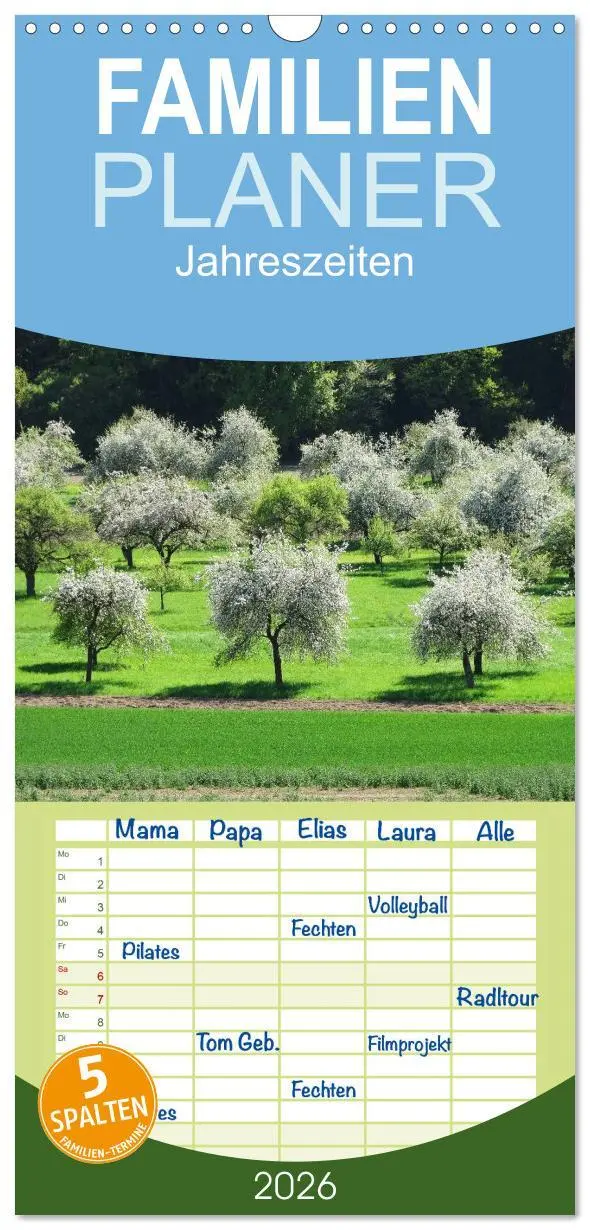 Cover: 9783516517057 | Familienplaner 2026 - Jahreszeiten mit 5 Spalten (Wandkalender, 21...