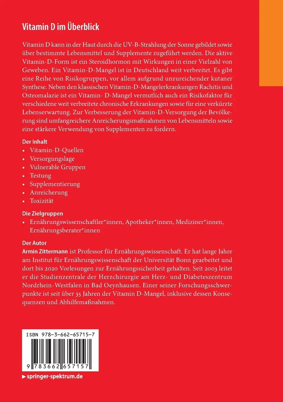 Rückseite: 9783662657157 | Vitamin D im Überblick | Armin Zittermann | Taschenbuch | xii | 2022