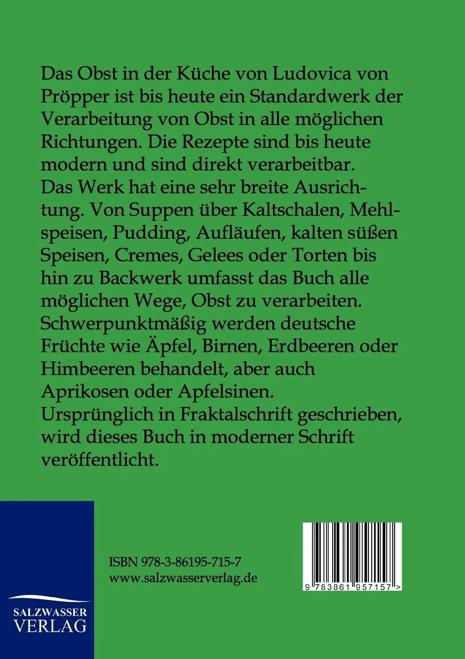 Rückseite: 9783861957157 | Das Obst in der Küche | 500 erprobte Rezepte | Ludovica von Pröpper