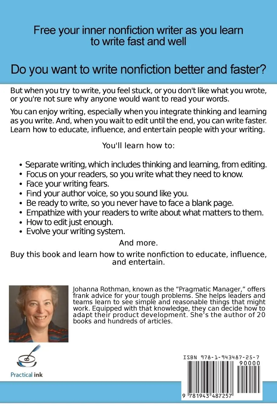 Rückseite: 9781943487257 | Free Your Inner Nonfiction Writer | Johanna Rothman | Taschenbuch