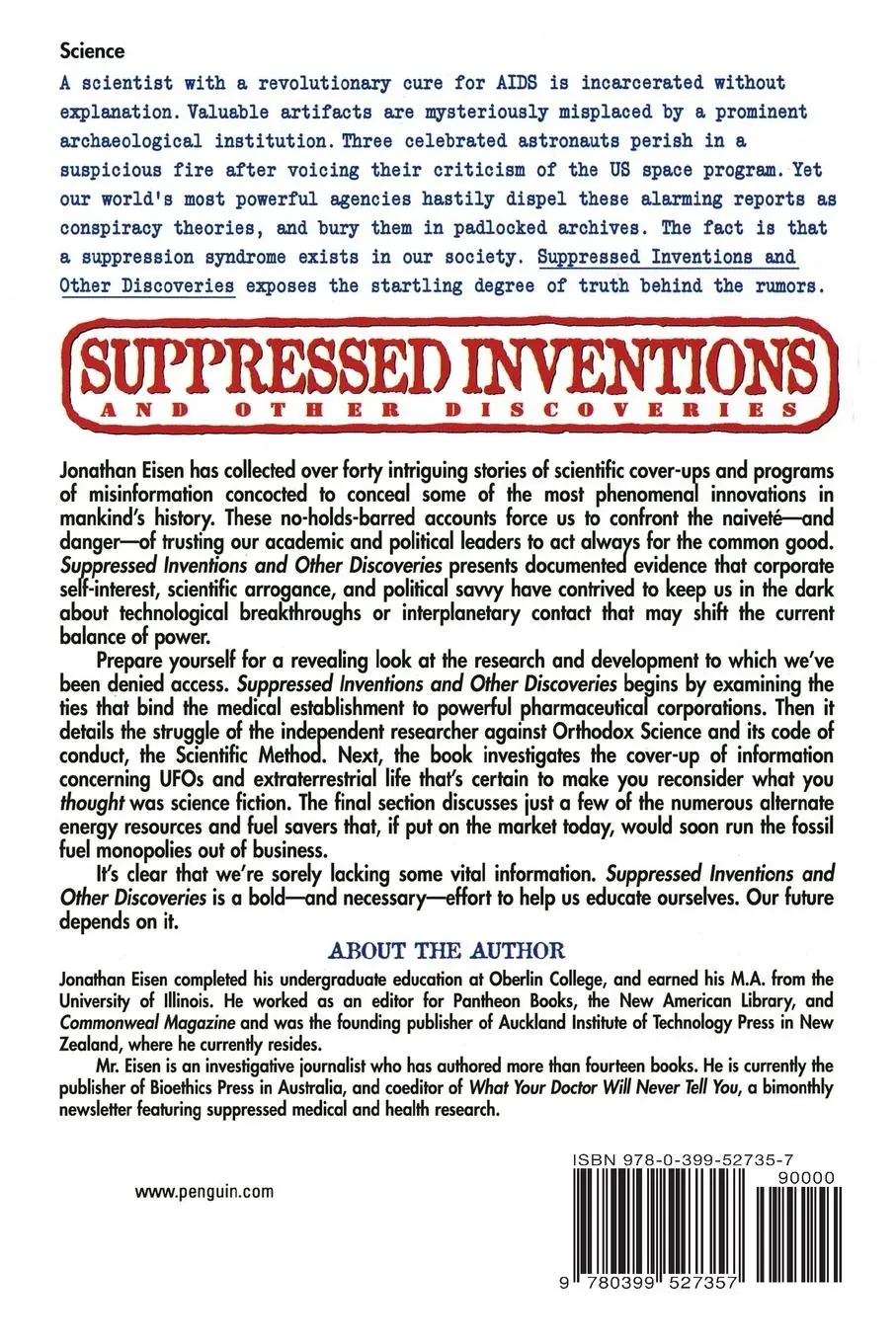 Rückseite: 9780399527357 | Suppressed Inventions and Other Discoveries | Jonathan Eisen | Buch