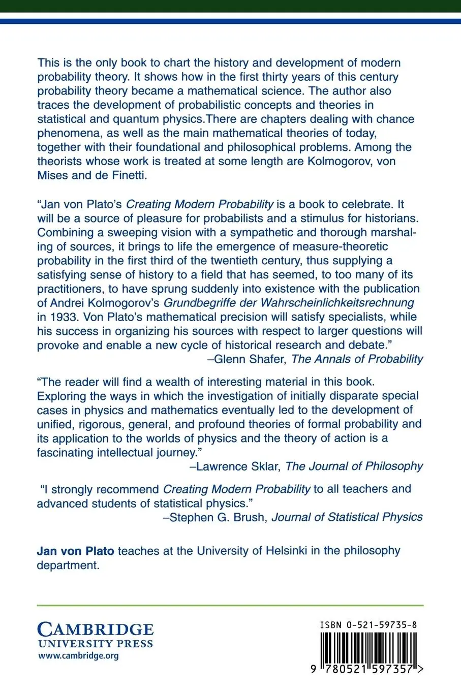 Rückseite: 9780521597357 | Creating Modern Probability | Jan Von Plato (u. a.) | Taschenbuch