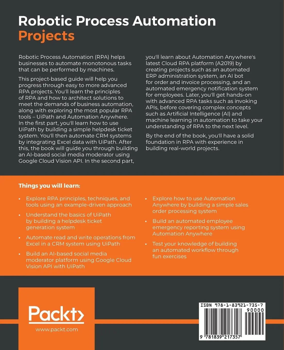 Rückseite: 9781839217357 | Robotic Process Automation Projects | Nandan Mullakara (u. a.) | Buch