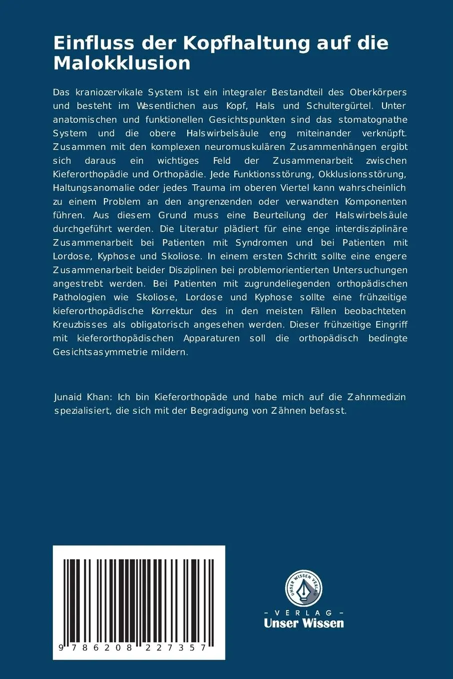 Rückseite: 9786208227357 | Einfluss der Kopfhaltung auf die Malokklusion | Junaid Khan (u. a.)
