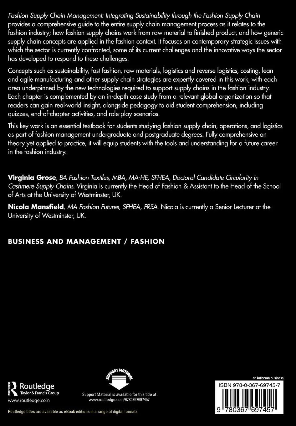 Rückseite: 9780367697457 | Fashion Supply Chain Management | Virginia Grose (u. a.) | Taschenbuch