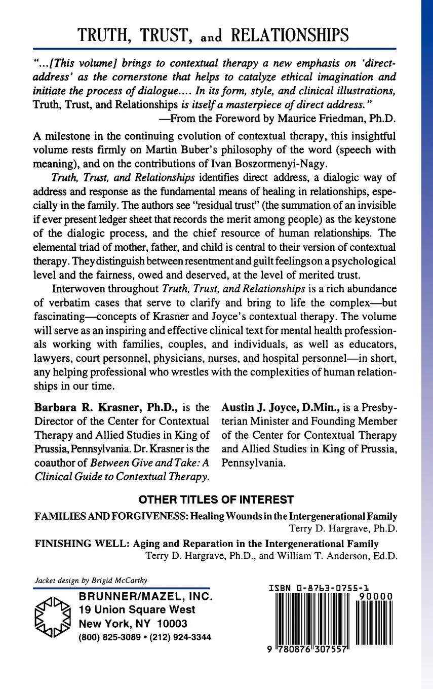 Rückseite: 9780876307557 | Truth, Trust And Relationships | Barbara R. Krasner (u. a.) | Buch