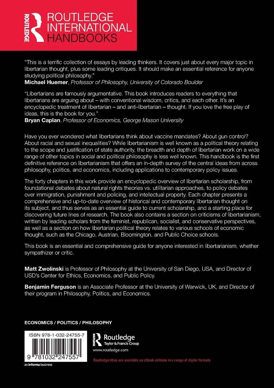 Rückseite: 9781032247557 | The Routledge Companion to Libertarianism | Benjamin Ferguson (u. a.)