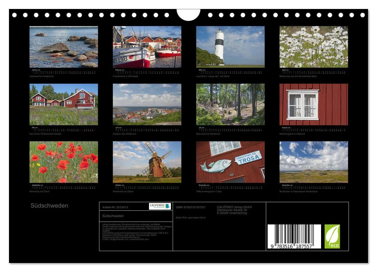Bild: 9783516187557 | Südschweden (Wandkalender 2026 DIN A4 quer), CALVENDO Monatskalender