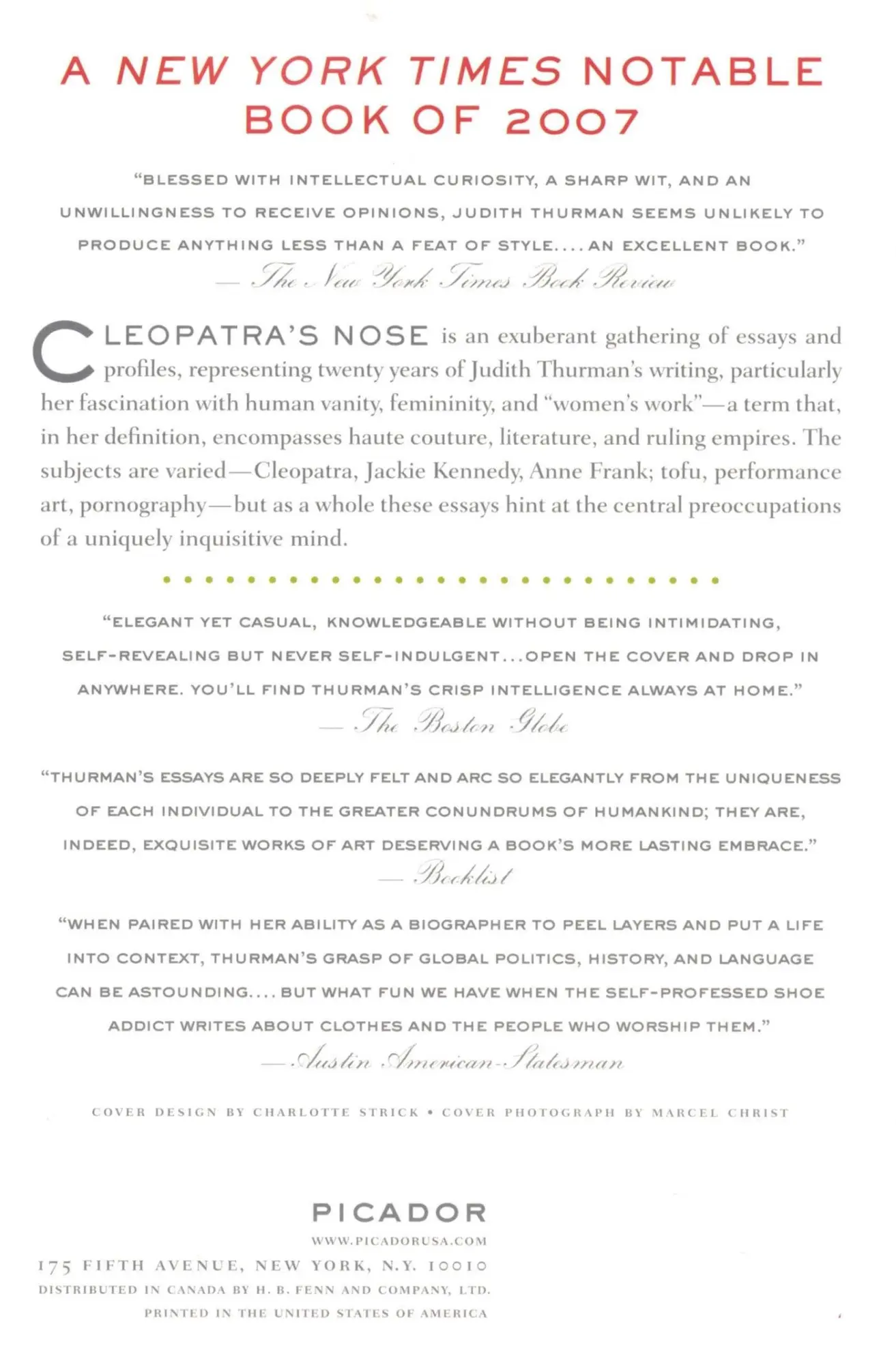 Rückseite: 9780312427757 | Cleopatra's Nose | Judith Thurman | Taschenbuch | Englisch | 2008