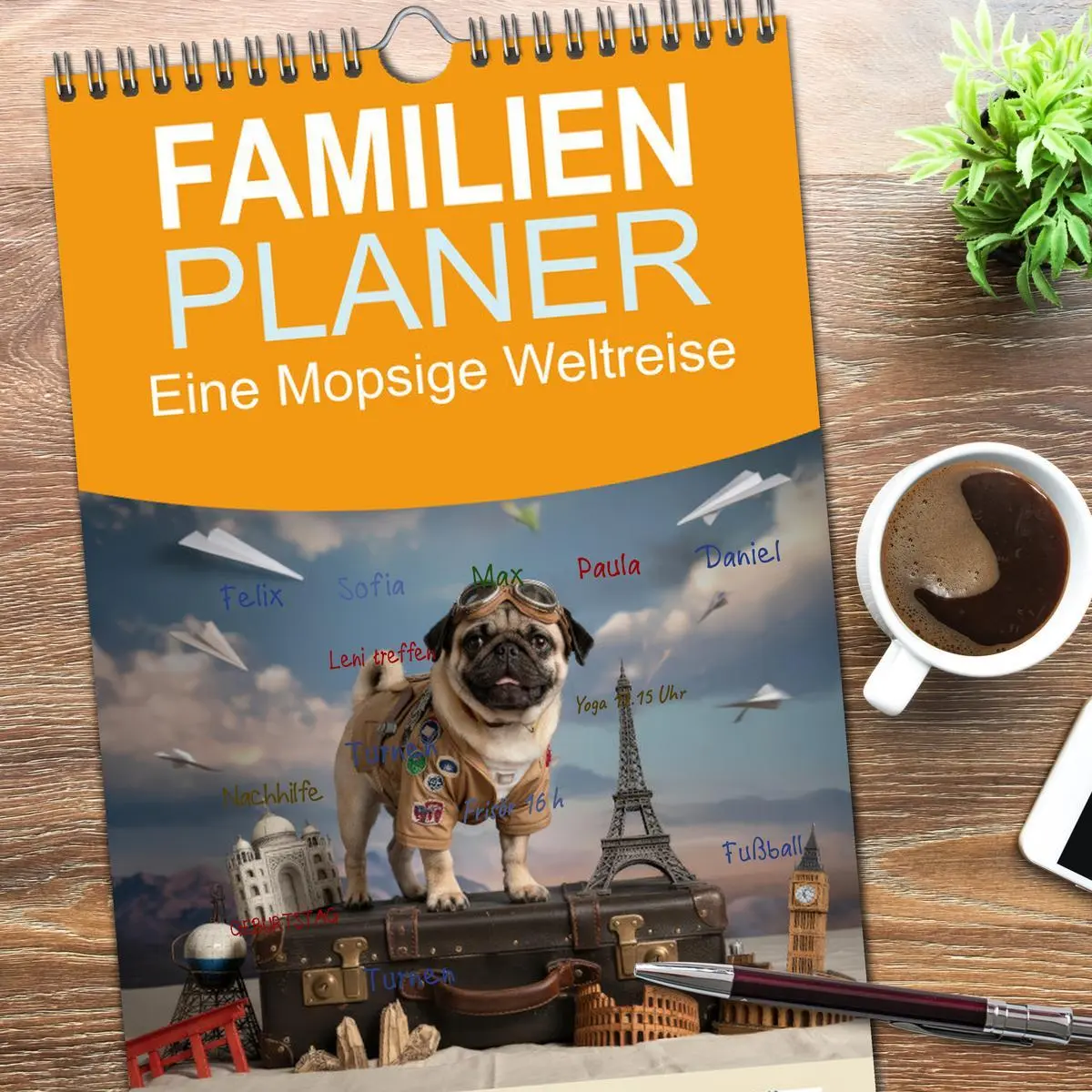 Bild: 9783516617757 | Familienplaner 2026 - Eine Mopsige Weltreise mit 5 Spalten...