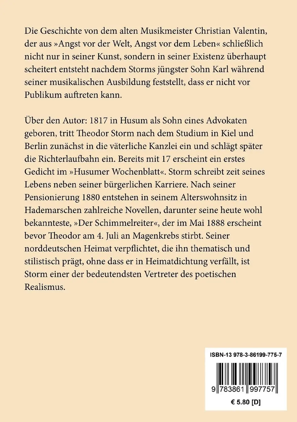 Rückseite: 9783861997757 | Ein stiller Musikant / Psyche / Im Nachbarhause links | Theodor Storm