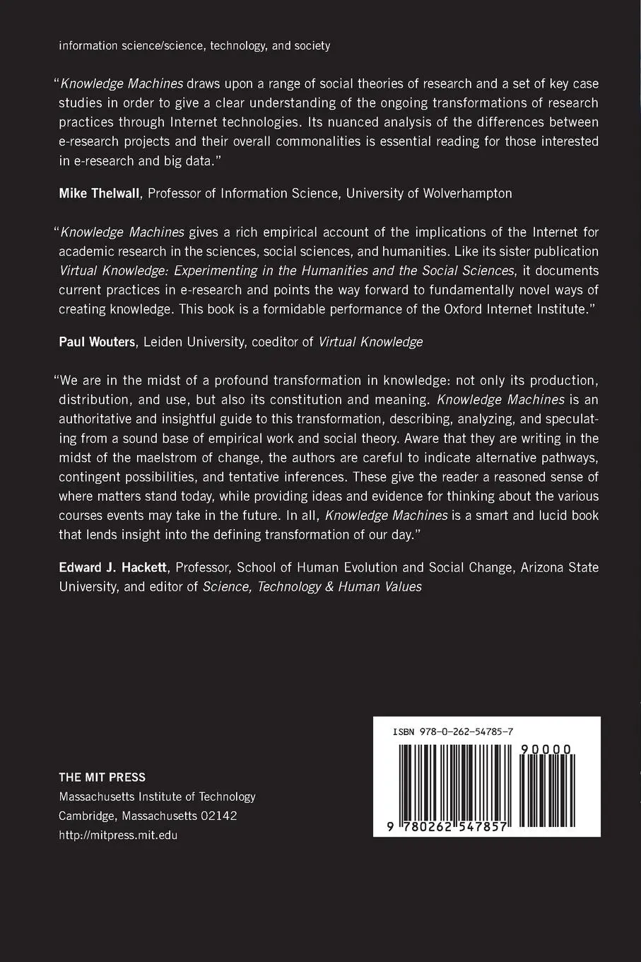 Rückseite: 9780262547857 | Knowledge Machines | Eric T. Meyer (u. a.) | Taschenbuch | Englisch