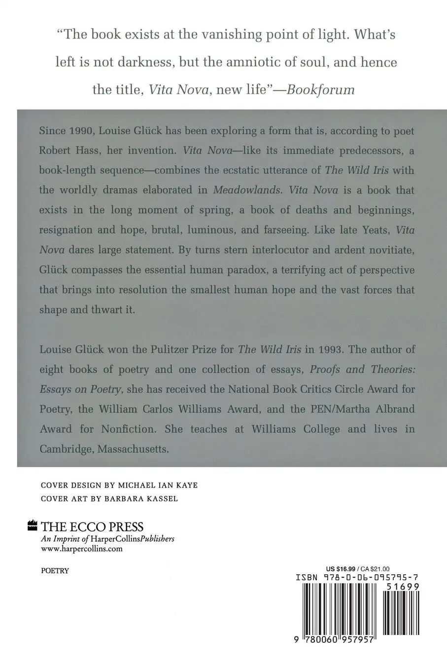 Rückseite: 9780060957957 | Vita Nova | Louise Gluck | Taschenbuch | 64 S. | Englisch | 2001