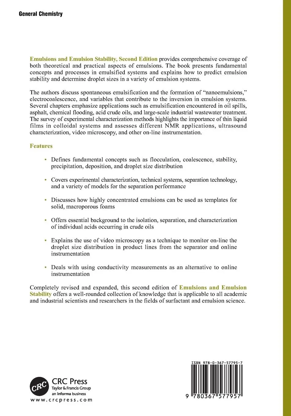 Rückseite: 9780367577957 | Emulsions and Emulsion Stability | Surfactant Science Series/61 | Buch