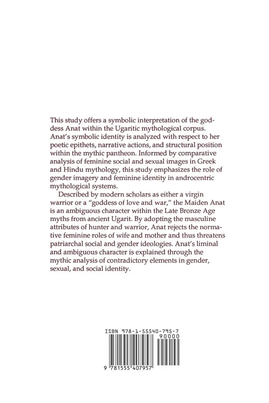 Rückseite: 9781555407957 | The Goddess Anat in Ugaritic Myth | Neal H. Walls | Taschenbuch | 1991