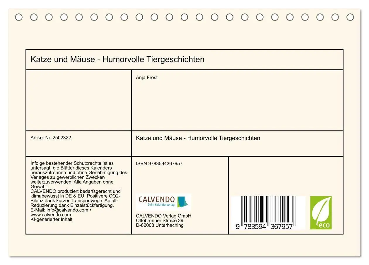 Bild: 9783594367957 | Katze und Mäuse - Humorvolle Tiergeschichten (Tischkalender 2027...